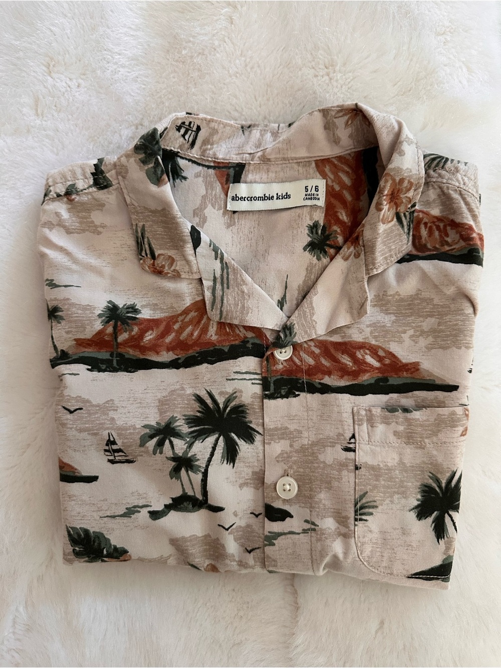 abercrombie kids Palm Print Short-Sleeve Shirt - Beige, Green, Brown
